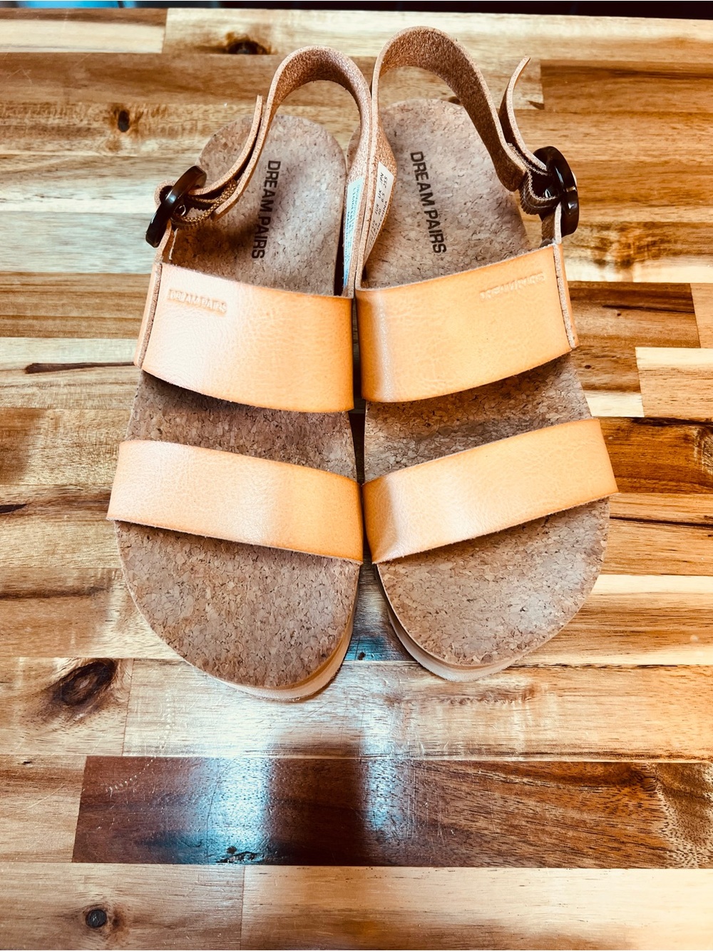Dream Pairs Women's Light Tan Double-Strap Cork Sandals